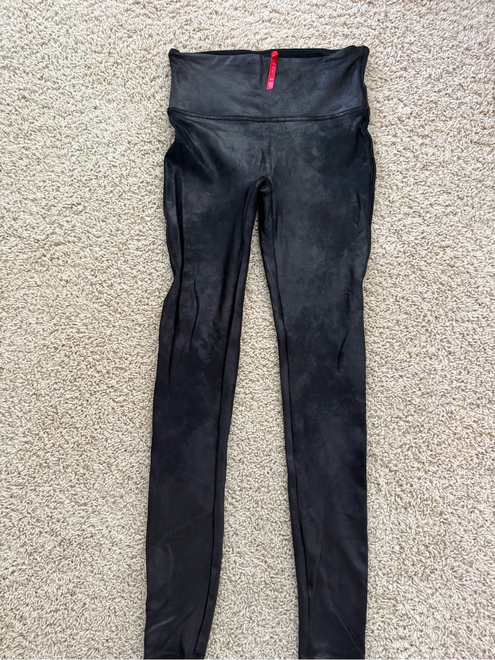 SPANX Black Faux-Suede High-Waist Leggings with Red Tag